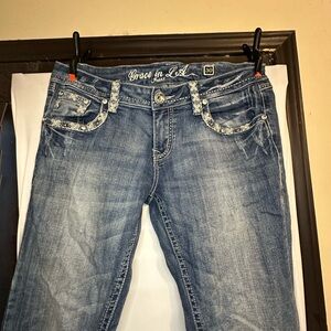 Grace LA Jeans with rhinestones 13/30 straight excellent condition stone washed